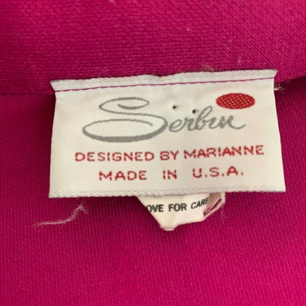 Vintage 80s Shirt Dress 8 Pink Elastic Waist Button Top Shoulder Pads Pockets - Picture 5 of 5